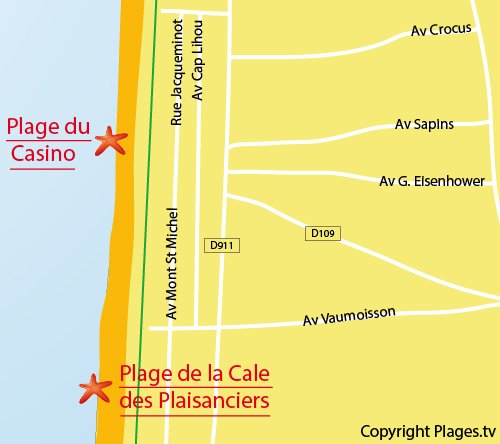 Map of Casino Beach in Jullouville - France