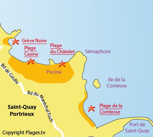 Carte de la plage du Casino à St Quay Portrieux en Bretagne