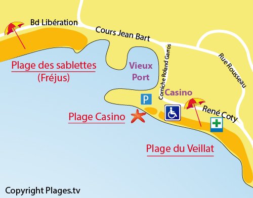 Map of Casino Beach in St Raphael