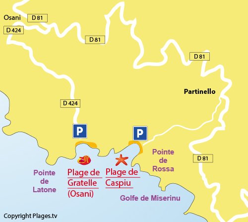 Map of Caspiu Beach - Porto gulf