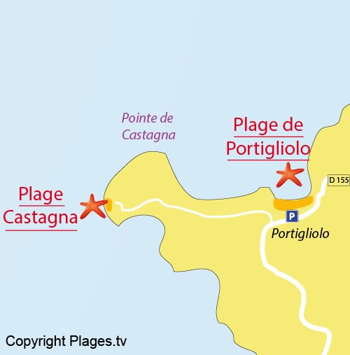 Map of Castagna Beach in Coti-Chiavari