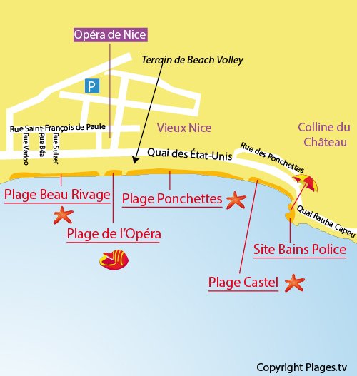 Carte de la plage de Castel à Nice