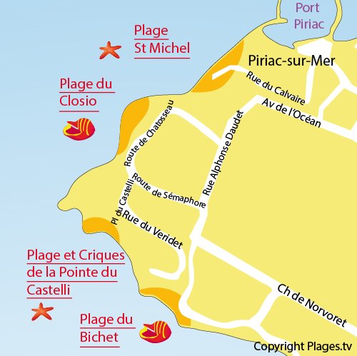 Map of Castelli Beach in Piriac