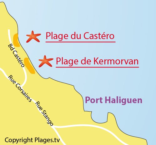 Carte de la plage du Castéro à Quiberon