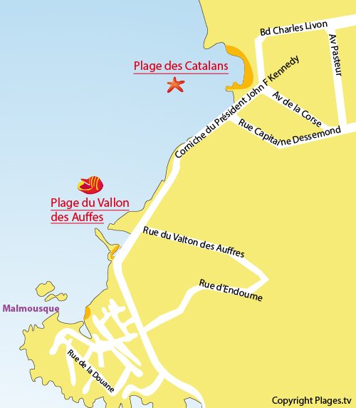 Map of Catalans Beach in Marseille