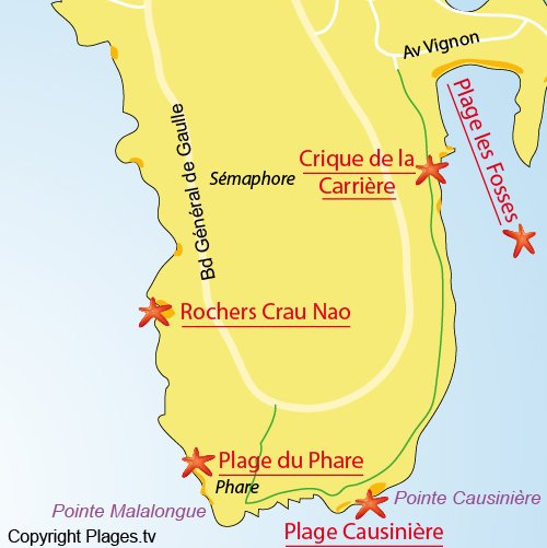 Plan de la plage de la Causinière au Cap Ferrat