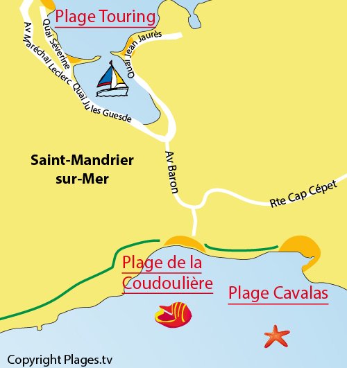 Map of Cavalas Beach in Saint Mandrier