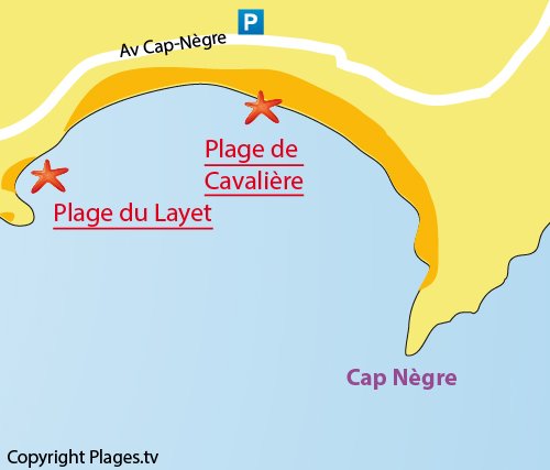 Carte de la plage de Cavalière au Lavandou