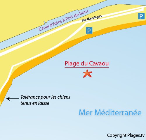 Carte de la plage du Cavaou à Fos sur Mer