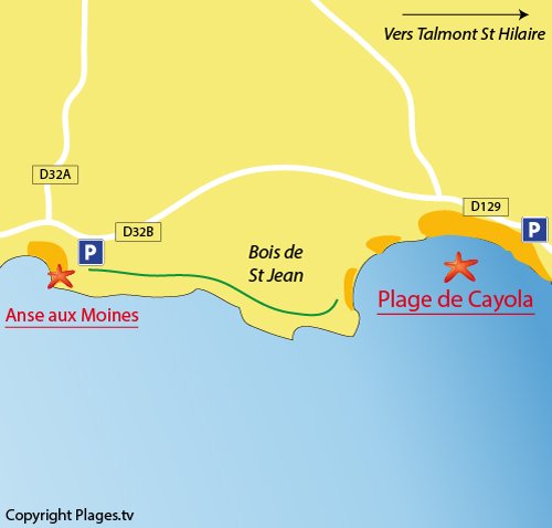 Plan des plages dans l'anse de Cavola à Château d'Olonne