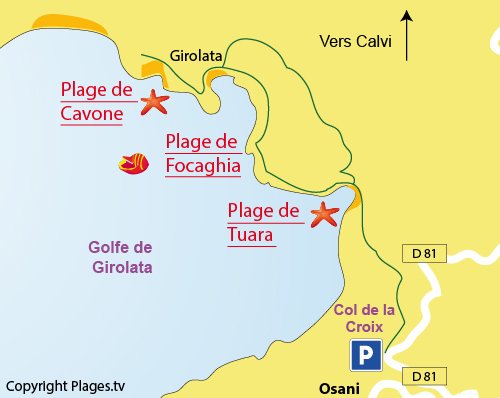 Carte de la plage de Cavone de Girolata en Corse