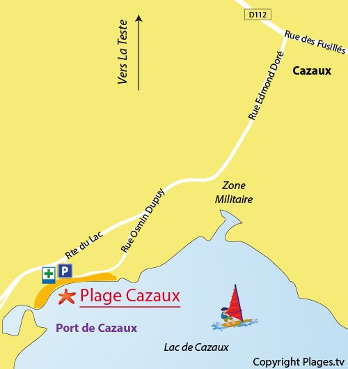 Carte de la plage du lac de Cazaux