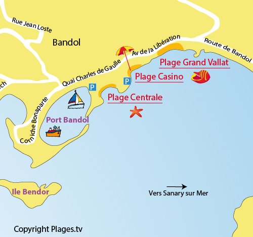 Carte de la plage Centrale de Bandol