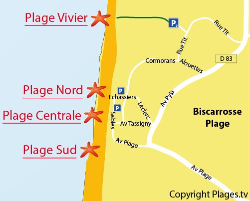 Map of Central Beach in Biscarrosse