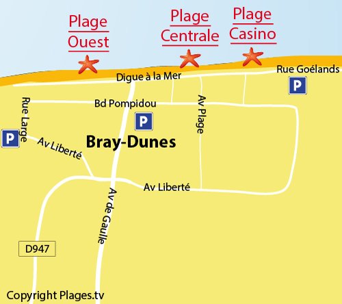 Mappa della Spiaggia Centrale di  Bray Dunes