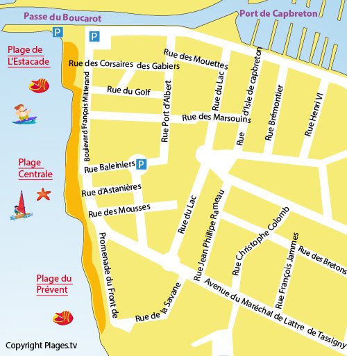 Plan de la plage Centrale à Capbreton