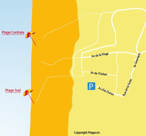 Carte de la plage du centre-ville de Carcans-Océan