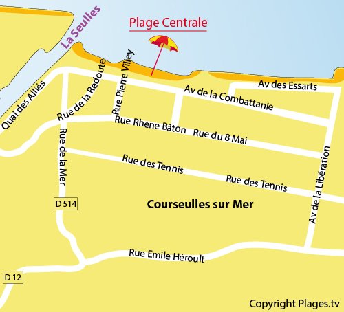 Carte de la plage du centre ville de Courseulles