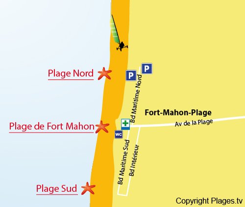 Carte de la plage du centre ville de Fort Mahon