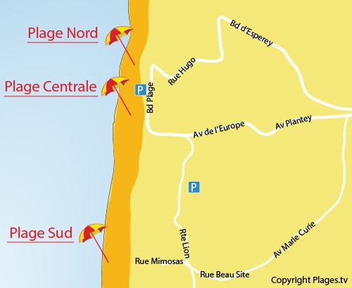 Mappa della spiaggia Centrale di Lacanau-Océan