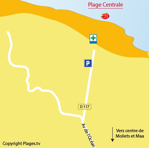 Carte de la plage Centrale de Moliets et Maa dans les Landes