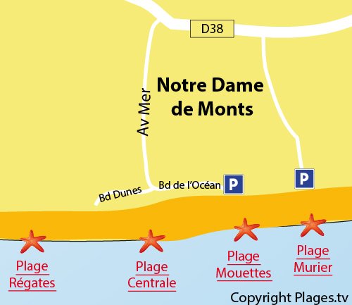 Mappa della Spiaggia Centrale a Notre Dame de Monts