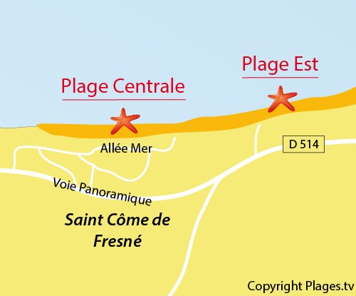 Map of Central Beach in St Come de Fresné