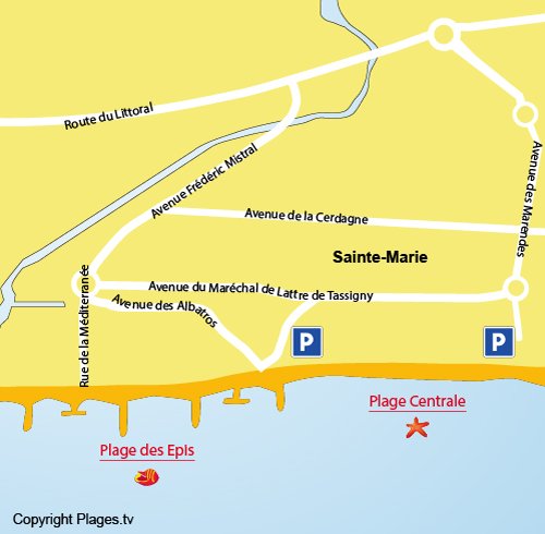 Mappa della Spiaggia Centrale di Sainte-Marie - Francia