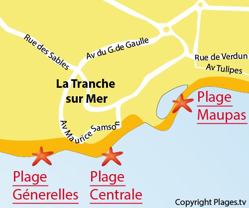 Map of Central Beach in La Tranche sur Mer