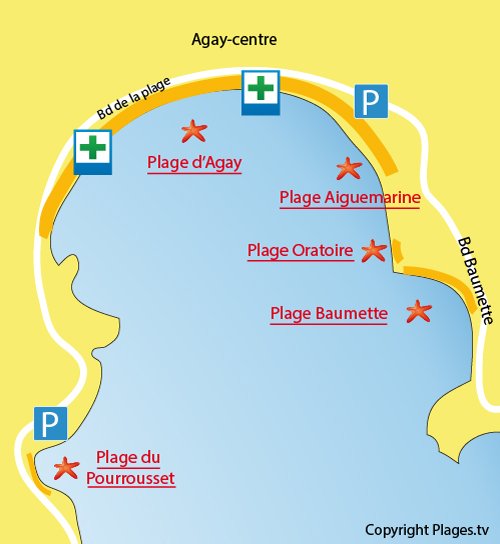 Mappa della spiaggia principale di Agay