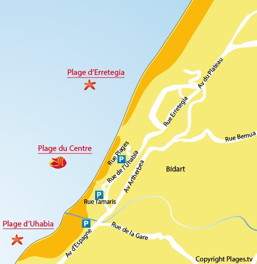 Mappa della Spiaggia del Centro a Bidart