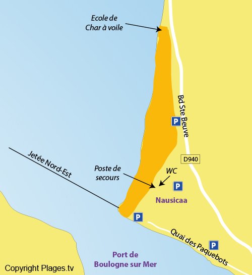 Map of the Boulogne sur Mer beach in France