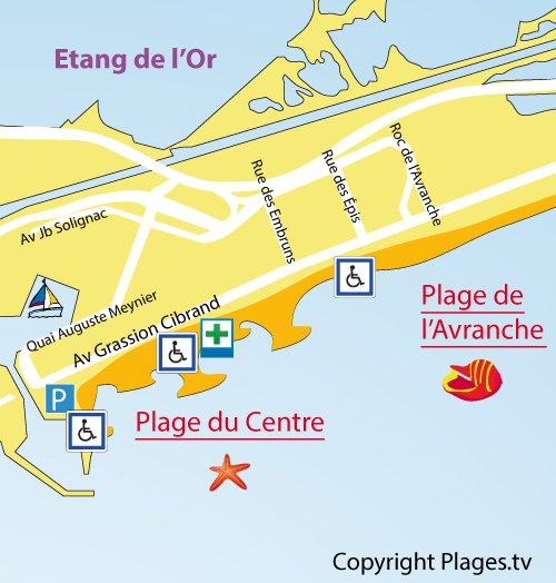 Map of Central Beach in Carnon-Plage