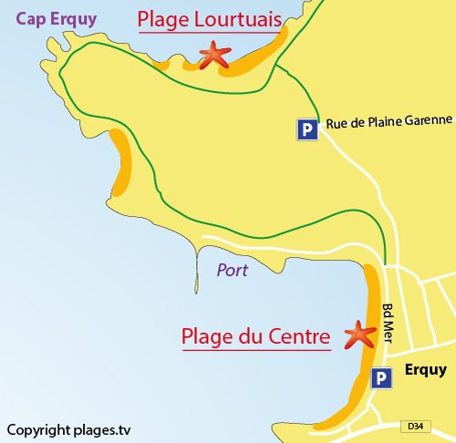 Carte de la plage du Centre à Erquy