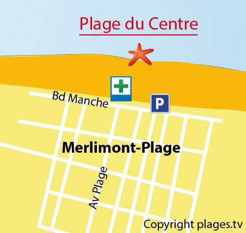 Carte de la plage du centre de Merlimont