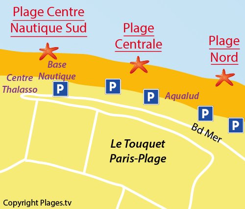 Carte de la plage du centre nautique du Touquet