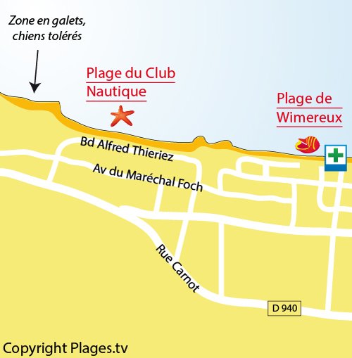 Carte de la plage du centre nautique de Wimereux