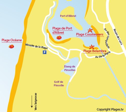 Map of Oceane Beach in Soustons