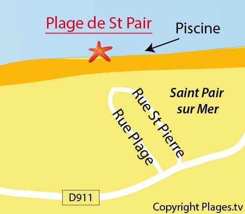 Carte de la plage du centre de St Pair sur Mer