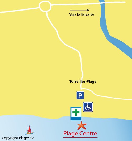 Plan de la plage du Centre à Torreilles