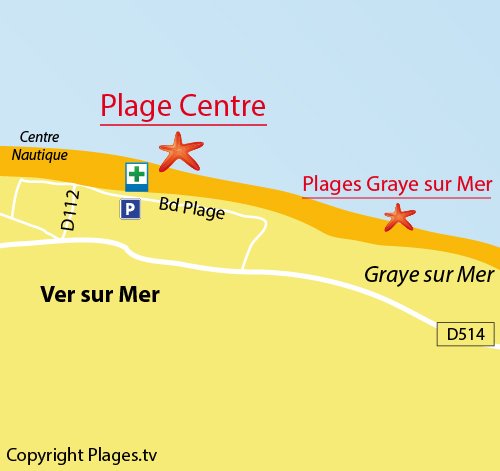 Map of Center beach in Ver sur Mer