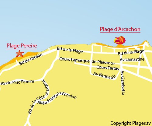 Plan de la plage du centre ville d'Arcachon