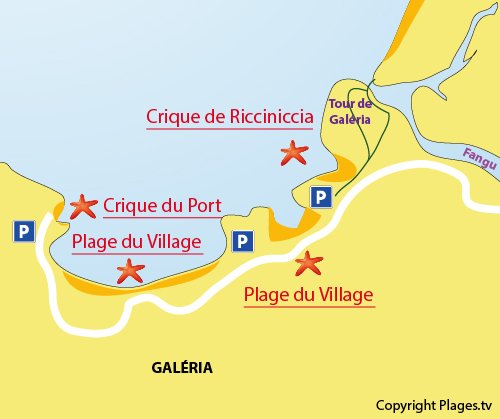 Plan de la plage du centre ville de Galéria