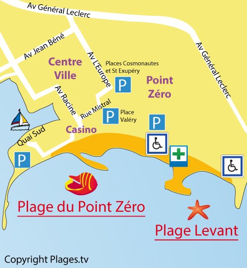 Carte de la plage du centre ville de La Grande Motte