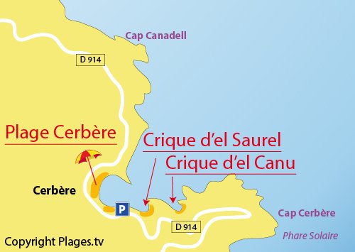 Mappa della Spiaggia di Cerbère in Francia