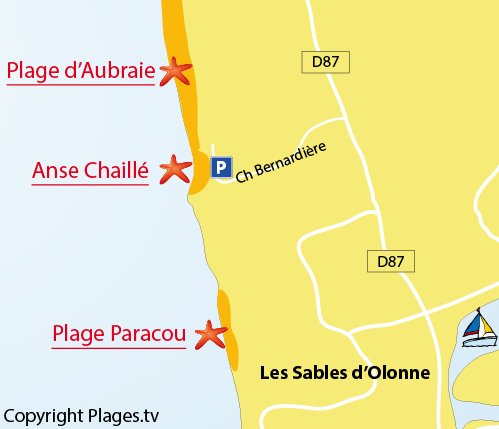 Carte de la plage dans l'anse de Chaillé aux Sables d'Olonne