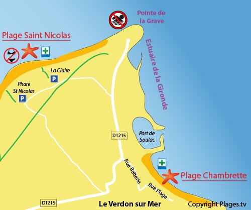 Plan de la plage de la Chambrette au Verdon sur Mer