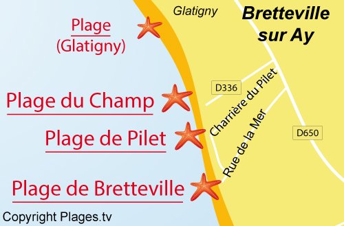 Carte de la plage du Champ à Bretteville sur Ay dans la Manche