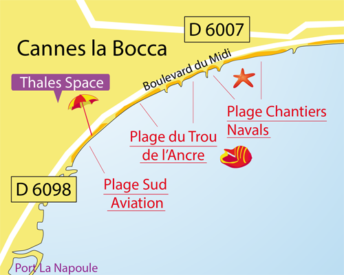 Map of Chantiers Navals Beach in Cannes la Bocca