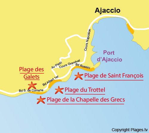 Map of Beach of the Chapel of the Greeks in Ajaccio